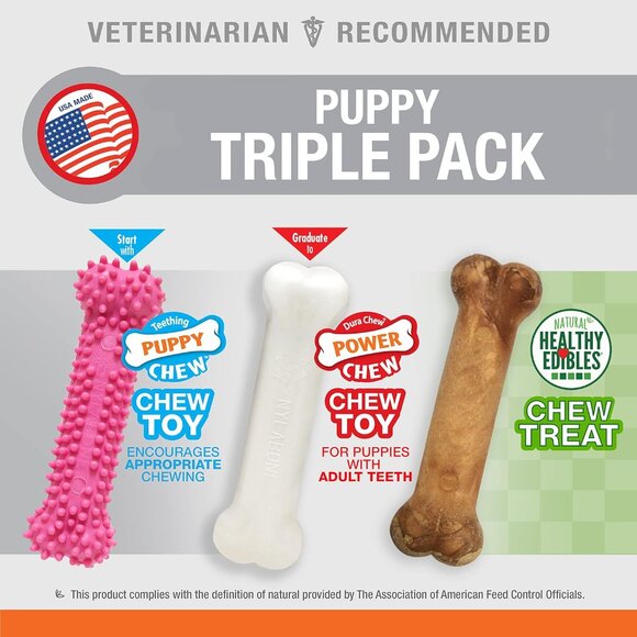 Puppy Chew Toys & Natural Treat Triple Pack, Pink, Chicken & Bacon Flavor, Small - Picture 4 of 12
